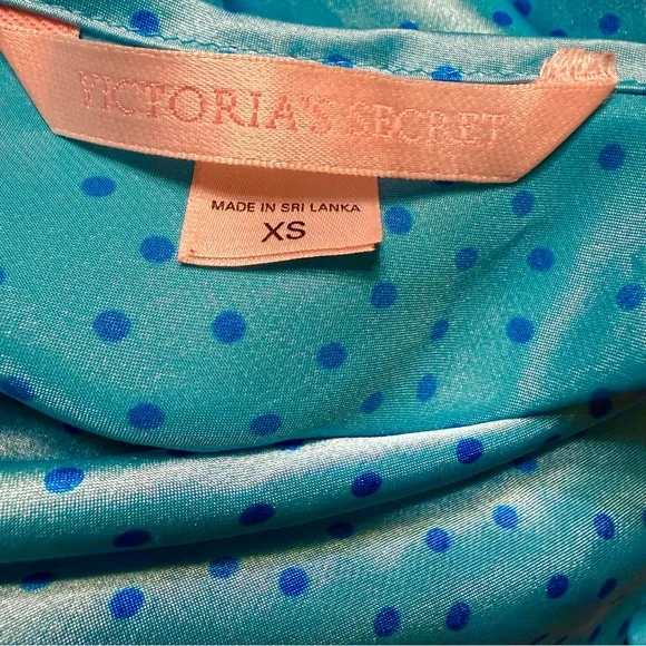 Victoria's Secret Aqua Blue Polka Dot Satin Slip with Lace Trim - Picture 5 of 5
